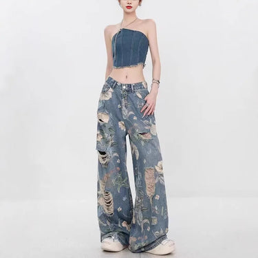 Jean Large Femme Fleur