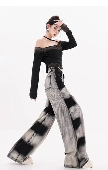 Jean Large Femme Gris Noir