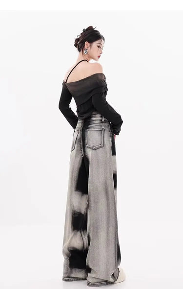 Jean Large Femme Gris Noir