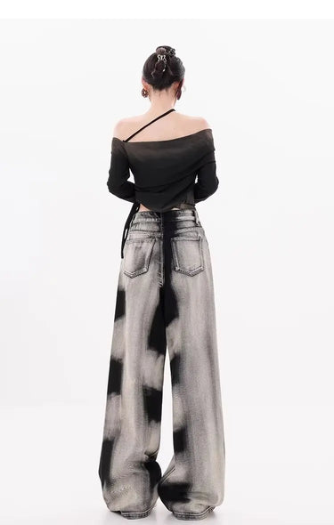 Jean Large Femme Gris Noir