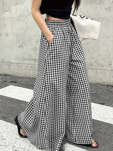 Pantalon Large Femme Carreaux