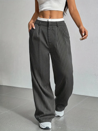 Pantalon Large Femme Gris