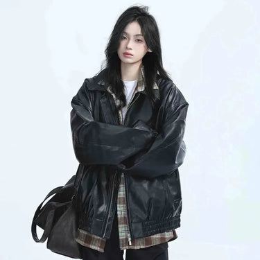 Veste En Cuir Oversize Femme Noir