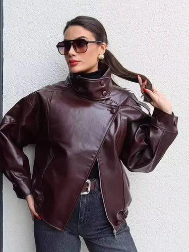 Veste En Cuir Femme Oversize Bordeaux