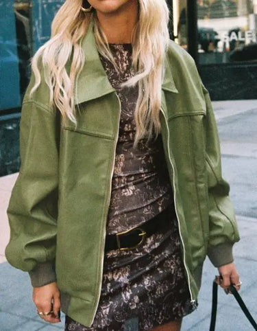 Veste En Cuir Oversize Verte