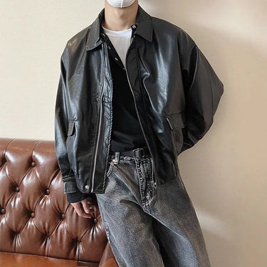 Veste En Cuir Noir Oversize Homme