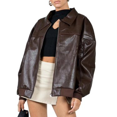 Veste En Cuir Oversize Brune