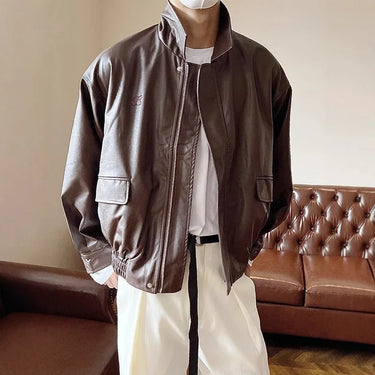 Veste En Cuir Marron Oversize Homme