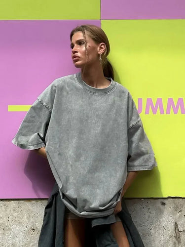 T-Shirt Oversize Gris Délavé