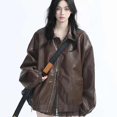 Veste En Cuir Oversize Femme Marron