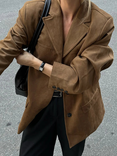 Veste Cuir Daim Oversize