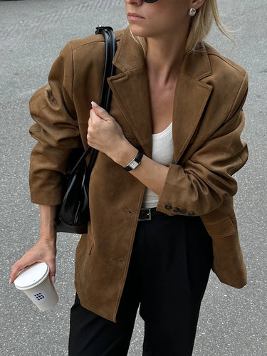 Veste Cuir Daim Oversize