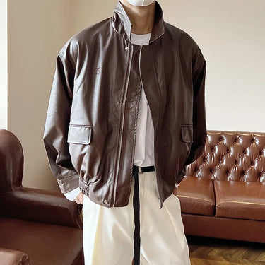 Veste En Cuir Marron Oversize Homme