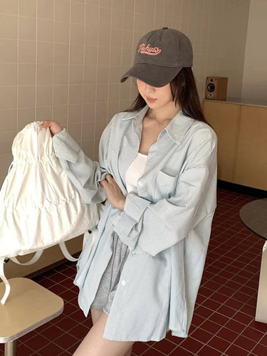 Chemise Bleu Rayée Femme Oversize