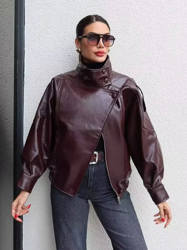 Veste En Cuir Femme Oversize Bordeaux