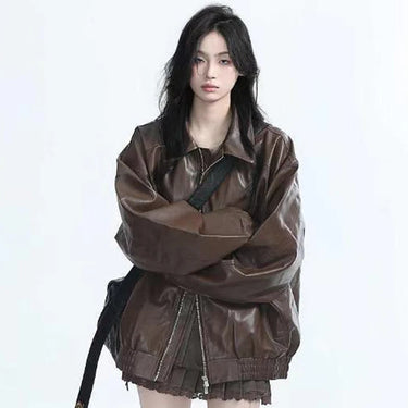 Veste En Cuir Oversize Femme Marron