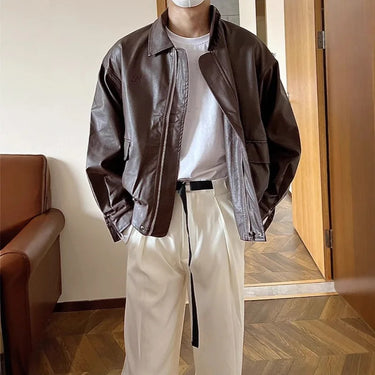 Veste En Cuir Marron Oversize Homme